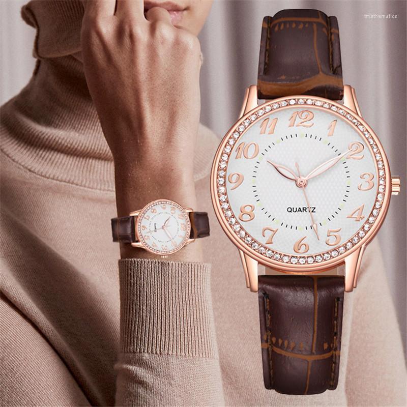 

Wristwatches Luminous Women's Watch Ladies Stainless Steel Band Casual Leather Strap Fashion Quartz Luxury WristwatchWristwatches, White