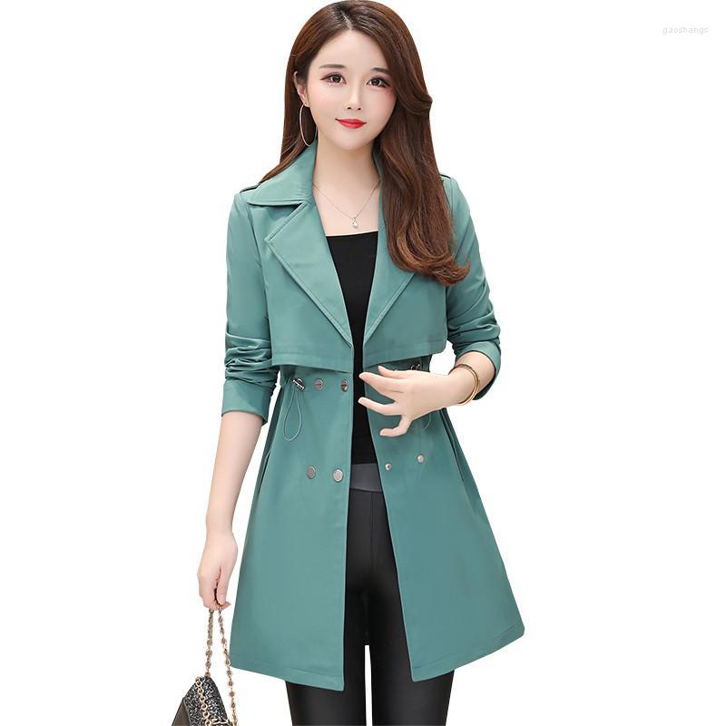 

Women' Trench Coats Women Coat 2022 Korean Fashion Suit Collar Long Sleeve Drawstring Mid-length Windbreaker Female Outerwear Basic, Green