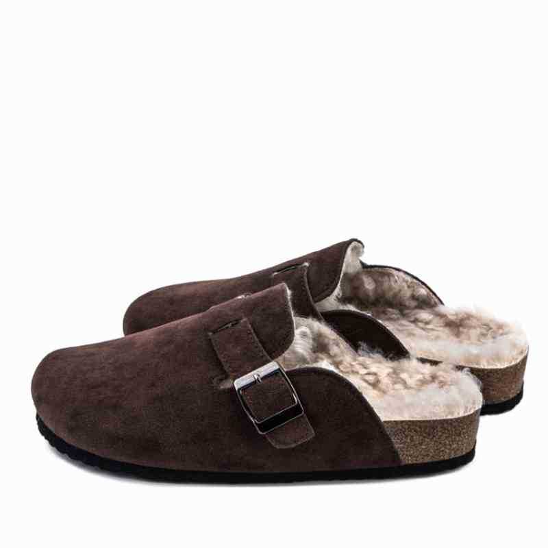 

Slippers 2021 Fashion Winter Fur Slipper Leather Mule Clogs Long Plush Warm Indoor Soft Cork Buckle Slides Footwear for Women968