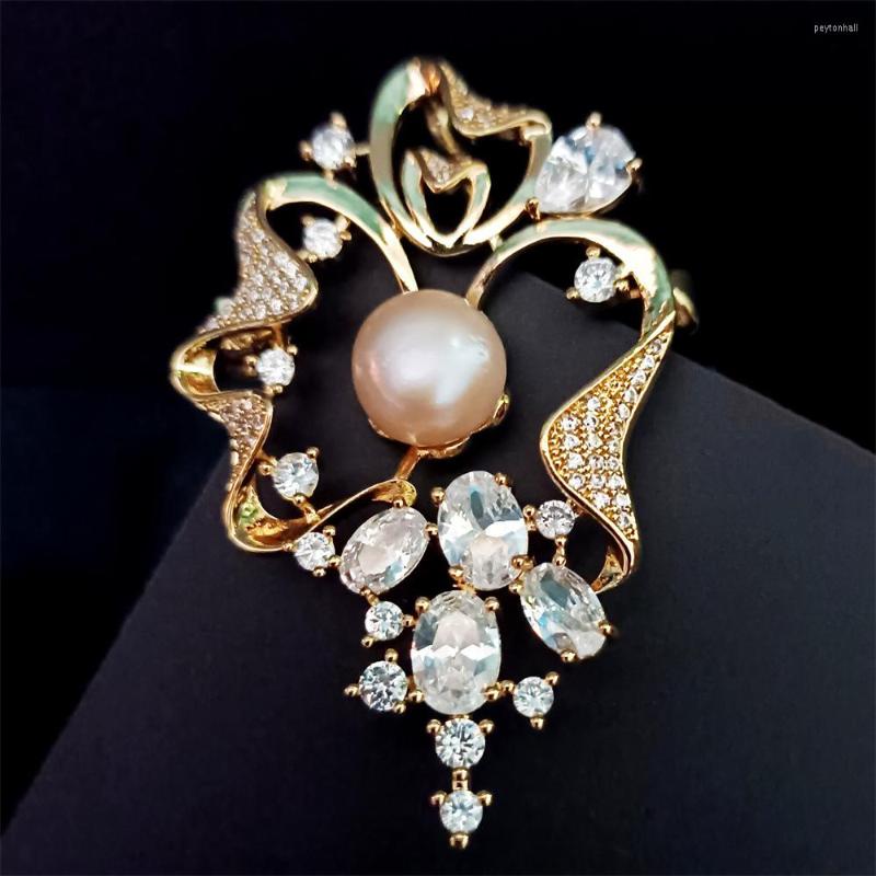 

Brooches 2022 Retro Brooch Natural Freshwater Pearl Broochpins For Women's Clothing Accessories Geometric Hollowed Design Elegant
