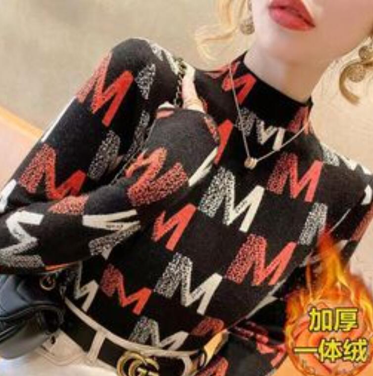 

Women' Sweaters Luxury Designer Dress Turtleneck Thickened Vintage Letter Basic T-shirt Lady Tee Apple crop top, 06