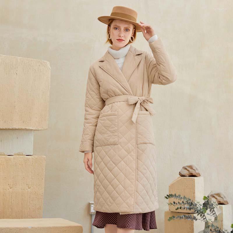 

Women' Trench Coats Winter 2022 Designer Women Jacket Mid-length Over The Knee Keep Warm Coat Slim Belt Suit Collar Quilting Elegant Female, Black