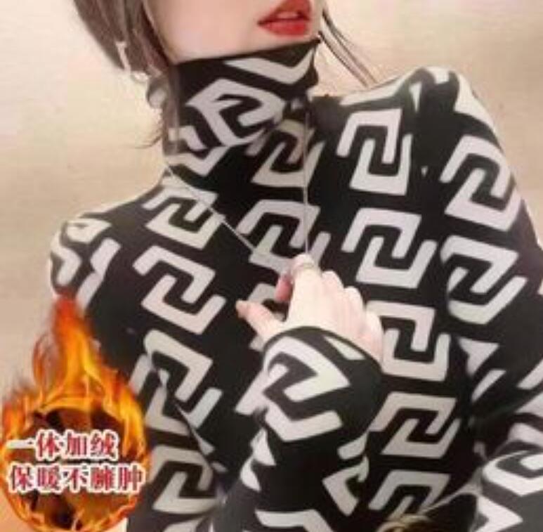 

Women' Sweaters Designer Print Turtleneck T-shirt puff Dress Double-Sided Velvet Thicken Warm Long Sleeve Tops Women' Clothing, 02