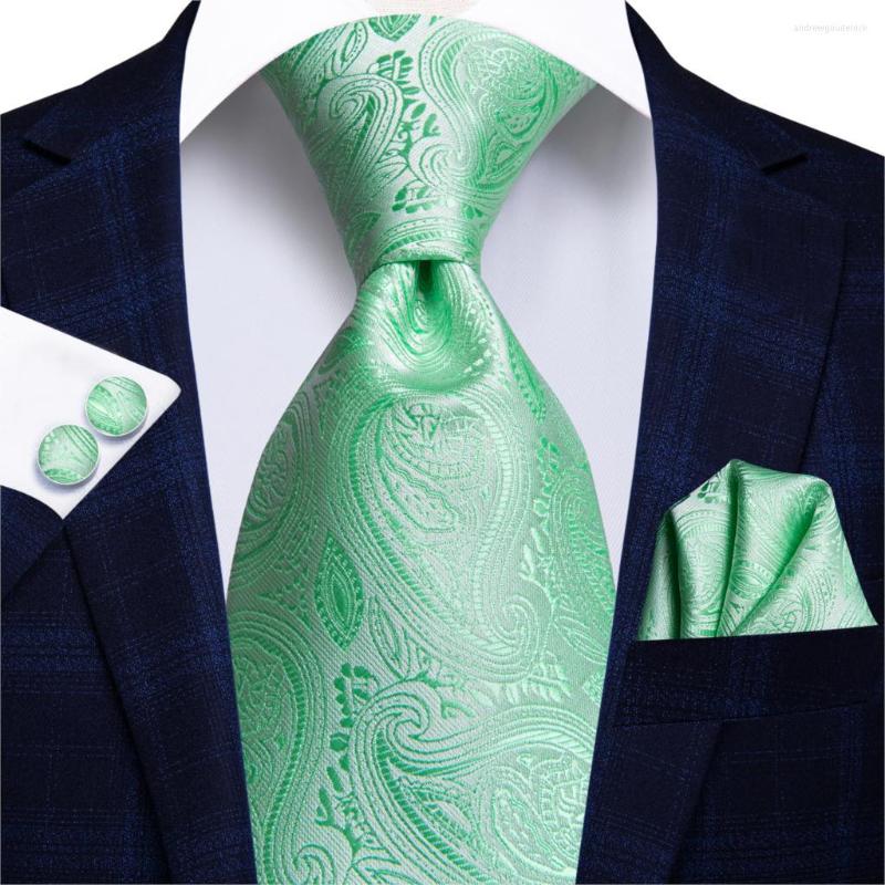 

Bow Ties Hi-Tie Silk Paisley Grass Green Jacquard 8.5cm Men's Tie Set Hanky Cufflinks For Men Designer Wedding Party Necktie
