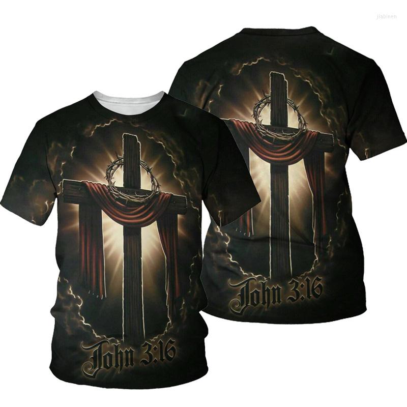 

Men's T Shirts 3D Cross Print Oversized T-shirt Short Sleeve O-neck Shirt Christian Style Top Fashion Casual 2022