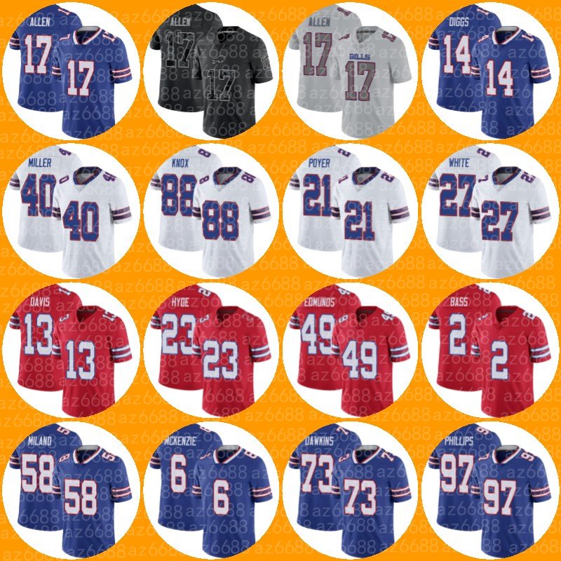 

Josh Allen 17 Football Jersey Von Miller Kaiir Elam James Cook Stefon Diggs Buffalo''Bills''Khalil Shakir Dawson Knox TreDavious White, Custom women jersey