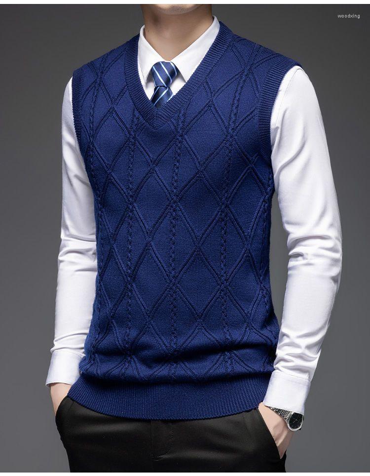

Men's Vests Fashion Brand Sleeveless Sweater Mens Pullover Vest V Neck Slim Fit Jumpers Knitting Patterns Autumn Casual Clothing Z21, Baihui