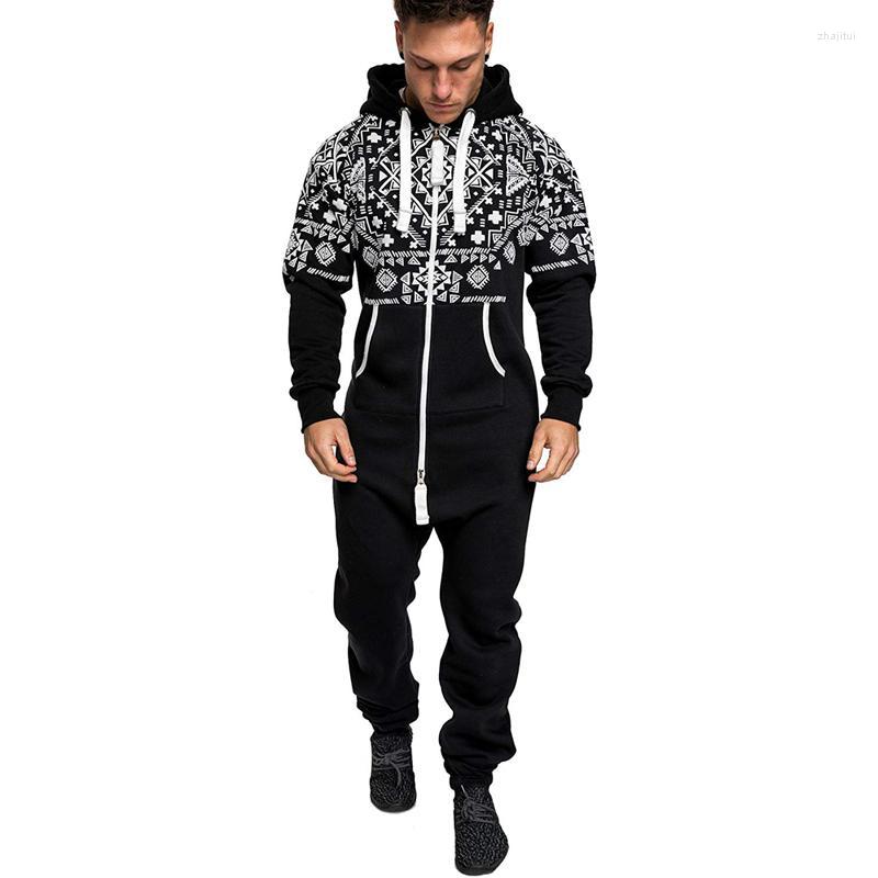 

Men's Tracksuits Men's Casual One-Piece Zipper Hoodie Printed, Black