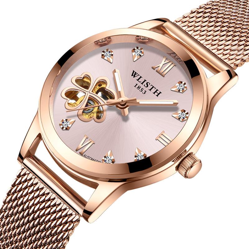 

Wristwatches 2022 Love Watch Women Skeleton Automatic Mechanical Rose Gold Ladies Watches Top Crystal Clock