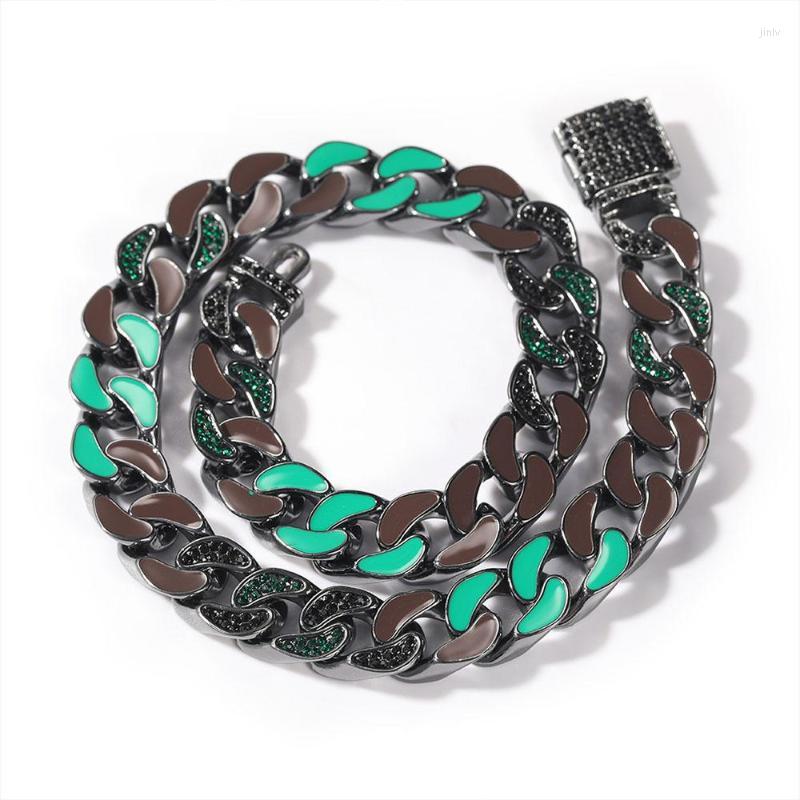 

Chains 14mm 316l Stainless Steel Miami Cuban Link Chain Choker Necklace Green Colorful Dripping Oil Hip Hop Punk Heavy Jewelry 18inchChains