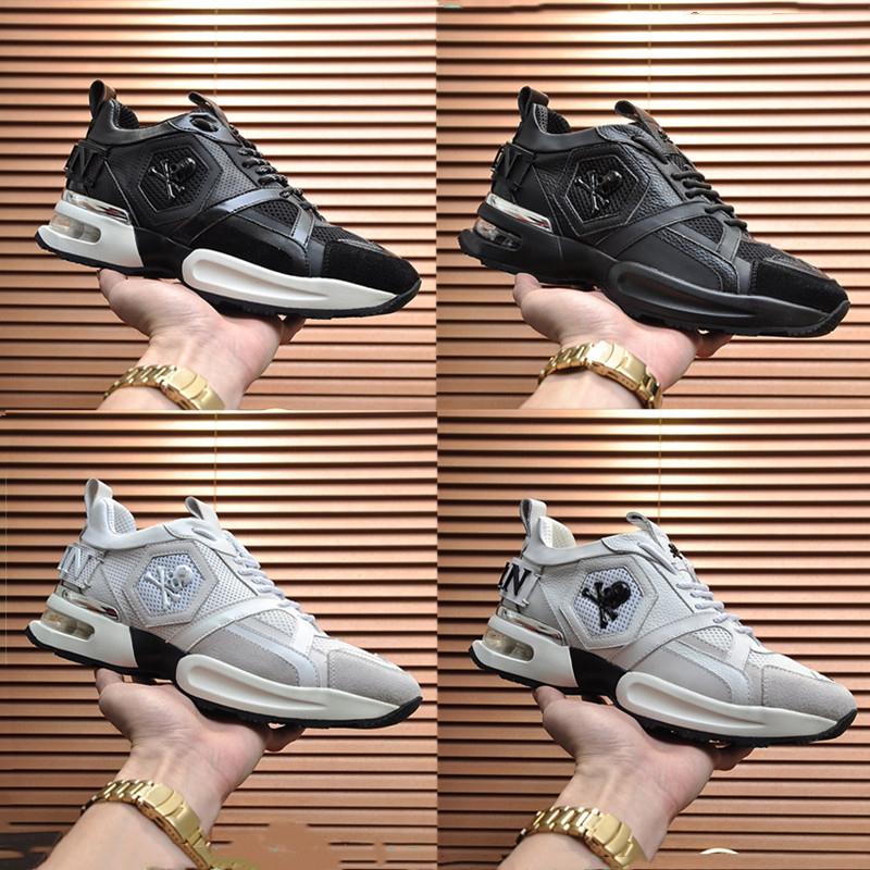 

Mens Solid Luxury Casual shoes Fashion metal Designer Shoe Runner Trainers Genuine skeleton genuine leather, Black 01