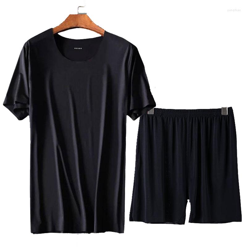 

Men's Sleepwear Summer Casual Sports Home Wear Plus Size Men's Ice Silk Seamless Short-sleeved Suit Round Neck Two-piece Pajamas, Gray