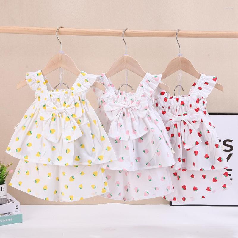 

Clothing Sets 2022 Summer Little Girl's Strawberry Tshirt And Shorts, Yellow