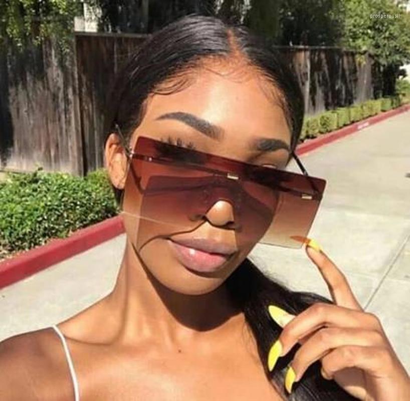

Sunglasses Oversized Brown Women Retro Vintage Rimless Sun Glasses Eyewear Feminino Big Shades UV400