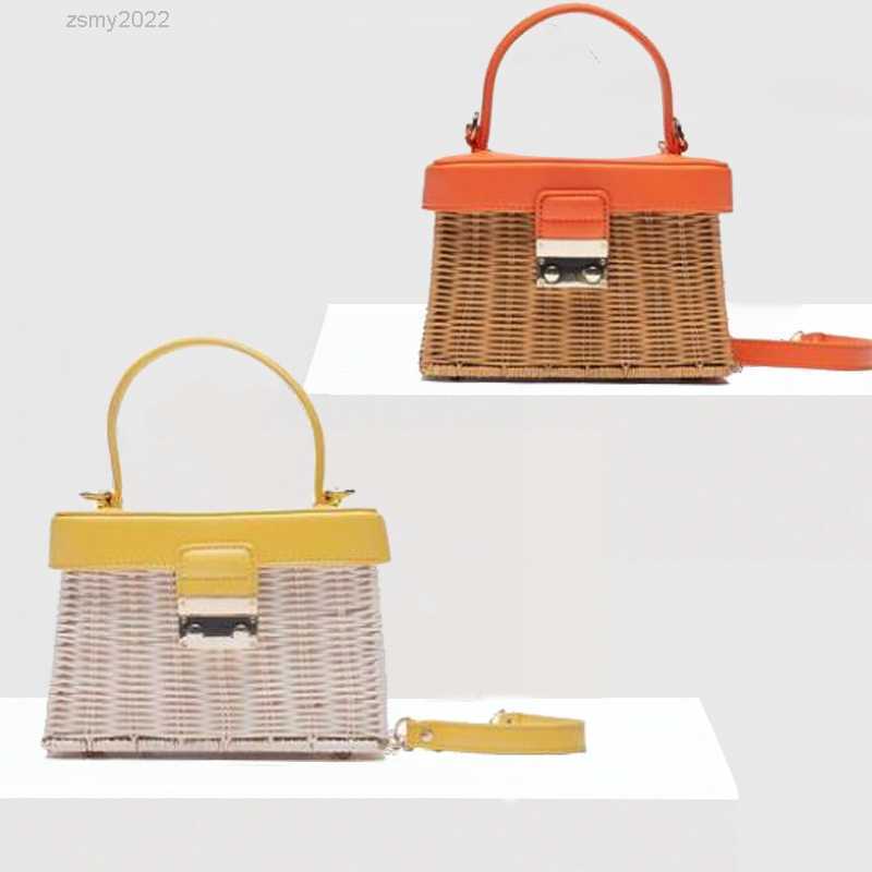 

ZA New Summer Rattan Bags Wooden Handmade Holiday Beach Crossbody Bali Luxury Brand Handbags for Women 2021 Flip Cover Acrylic, Yellow