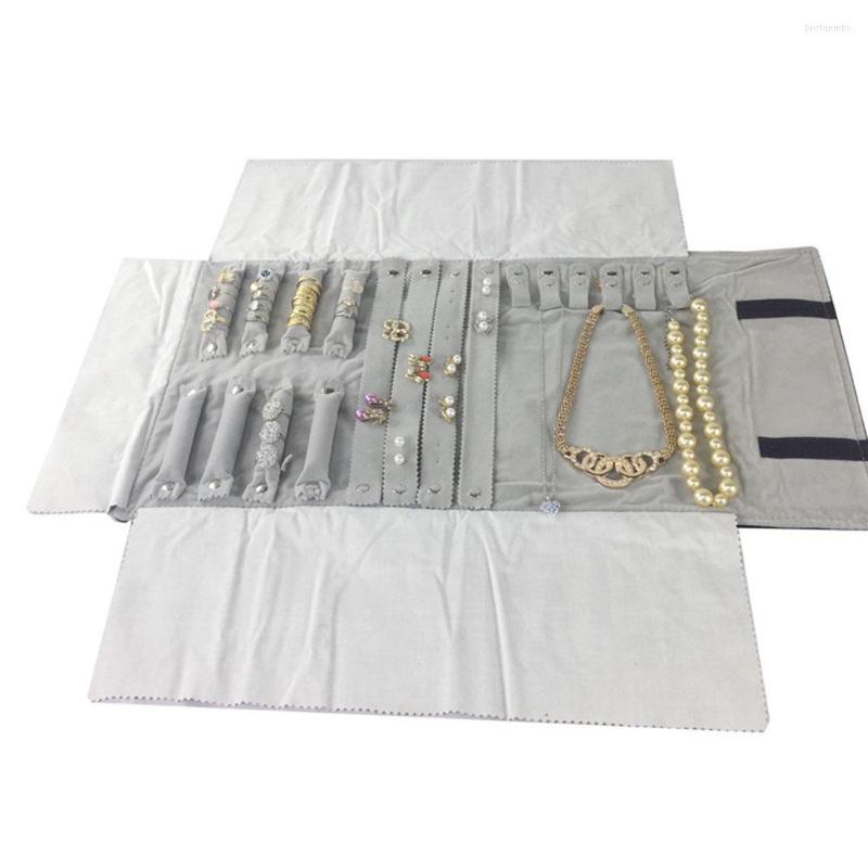 

Jewelry Pouches Organizer Fashion Black Velvet Roll Storage Bag Neckalce Earring Watch Display Cases For Joyero