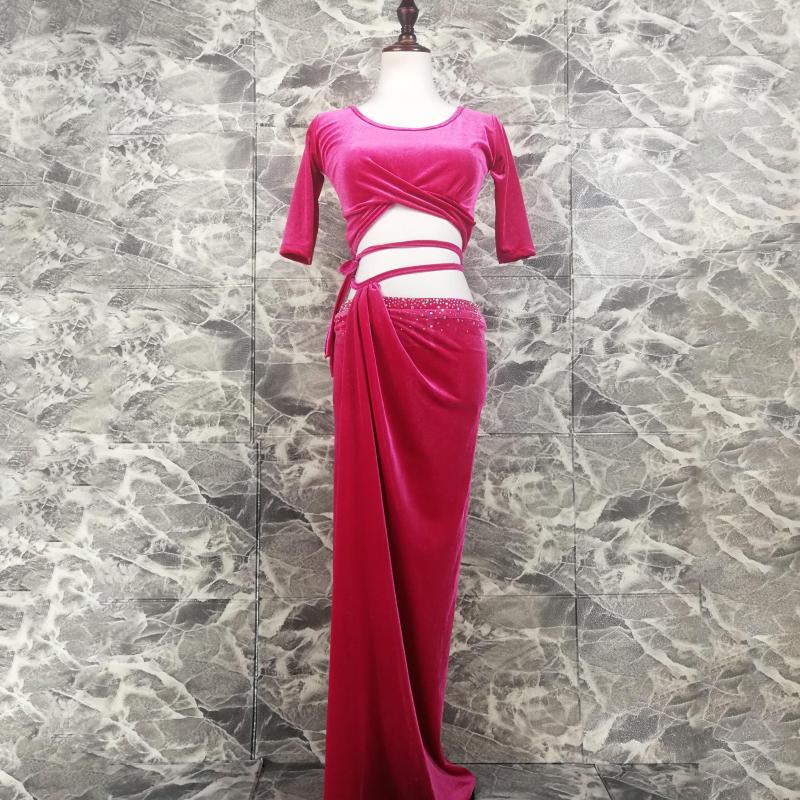 

Stage Wear Custom Made Belly Dance Suit Female Adult Temperament Top Short Sleeve Practice Clothes Shirt Long Skirt Performance Clothing, Green