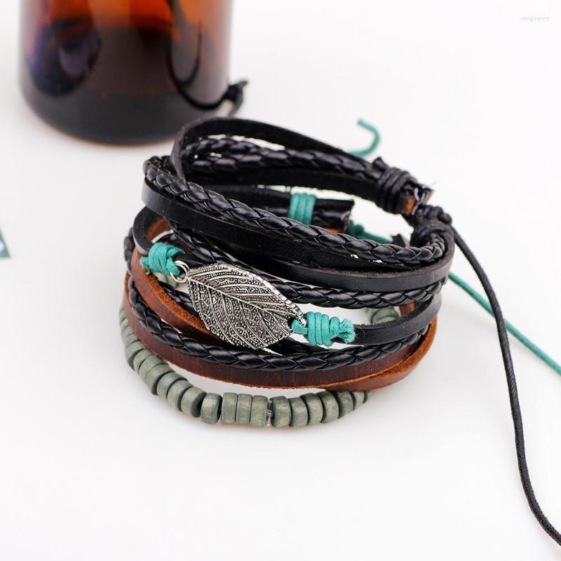

Necklace Earrings Set Accessories Style Weaving Multiple Combination Bracelets Alloy Leaves Beaded Bracelet Leather, Picture shown