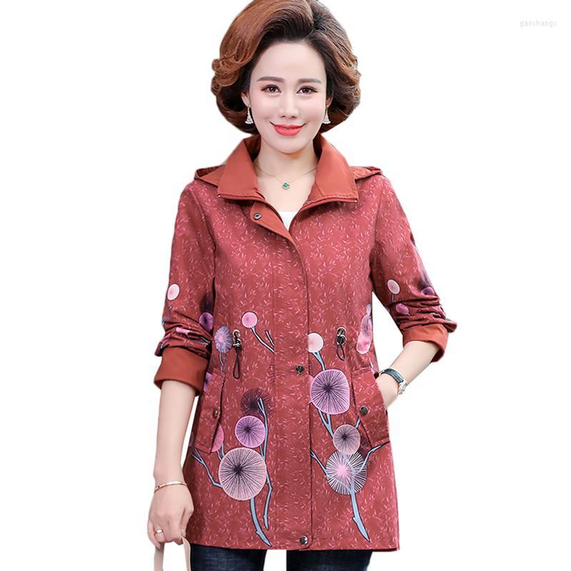 

Women's Trench Coats Plus Size 5XL Women's Coat 2022 Printed Hooded Middle-aged Long Sleeved Windbreaker Female Casual Tops Outerwear, Purple