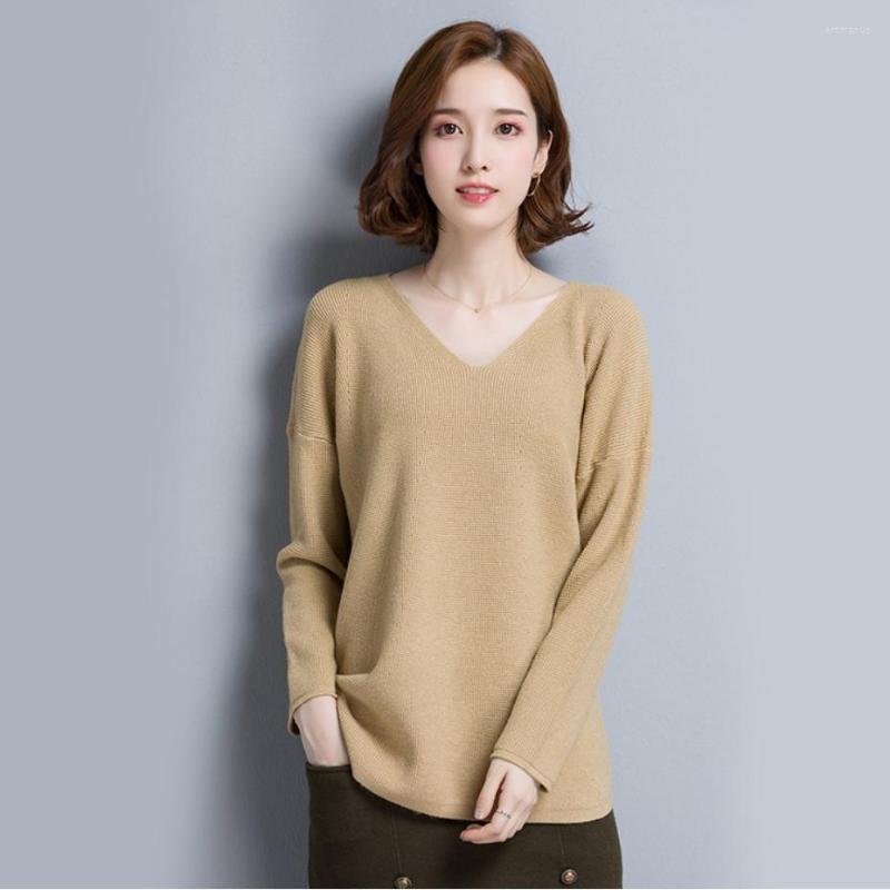 

Women' Sweaters 2022 Spring And Autumn Women' Blouse Long-sleeved Pullover Loose Bottoming Sweater V-neck Versatile Top, Beige