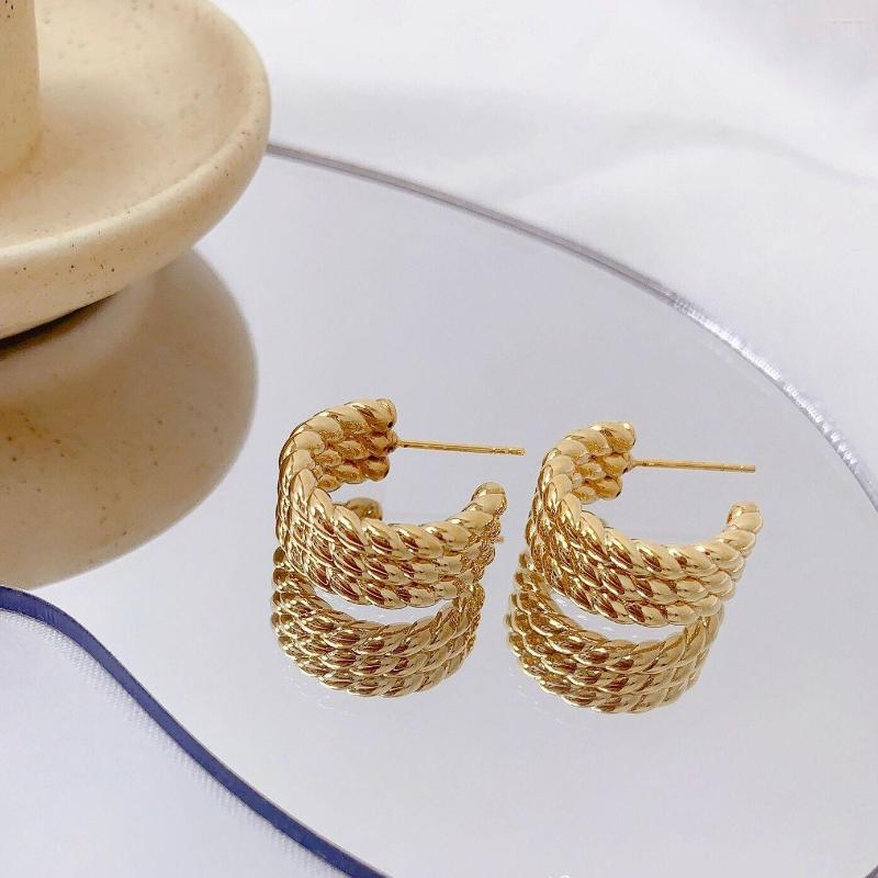 

Backs Earrings MADALENA SARARA 18K Gold Women Hook Multi-Rows Semi-Round Light Luxury Style Au750