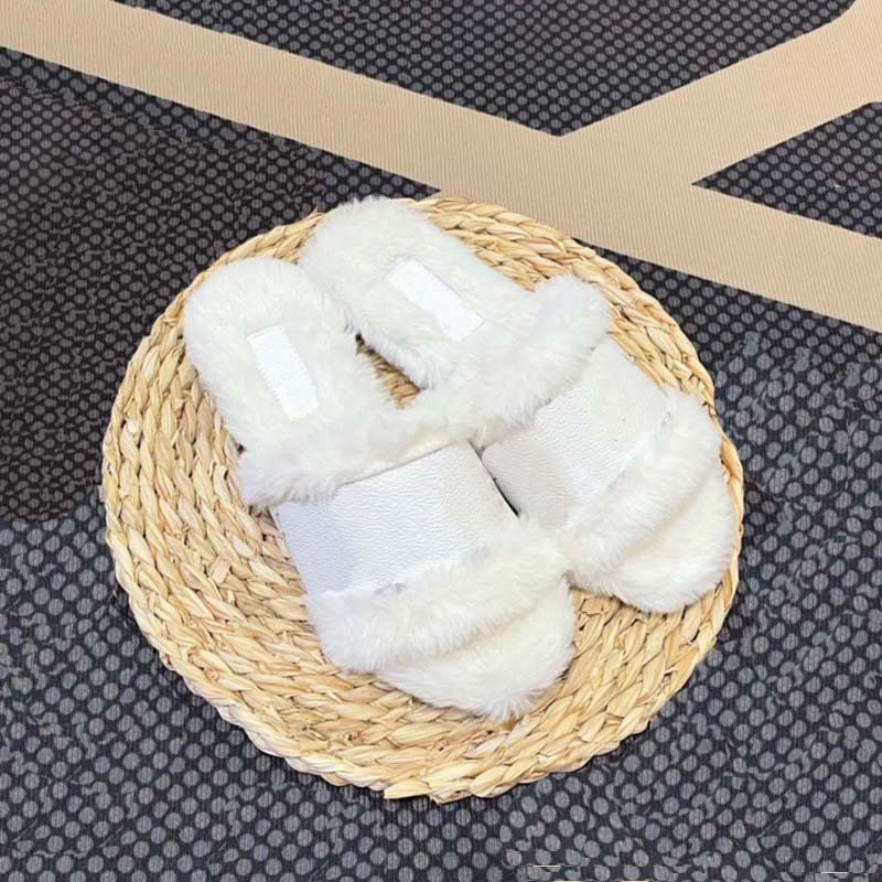 

aseo Flat Slippers Shearling warm Slipper Comfort women shoes Embossed Fur wool plush Womens Slides With Box nylon winter Slide Sandals luxury Indoor fluzzy slide42