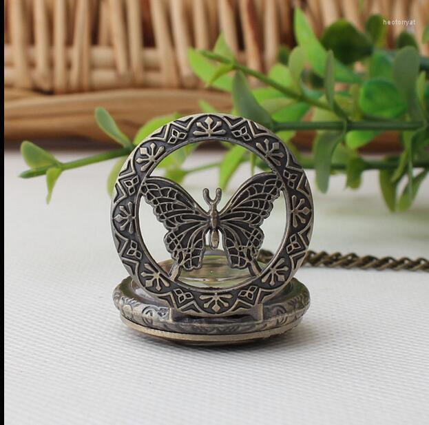 

Pocket Watches Hcandice 2022 Retro Bronze Quartz Butterfly Gift, Picture shown