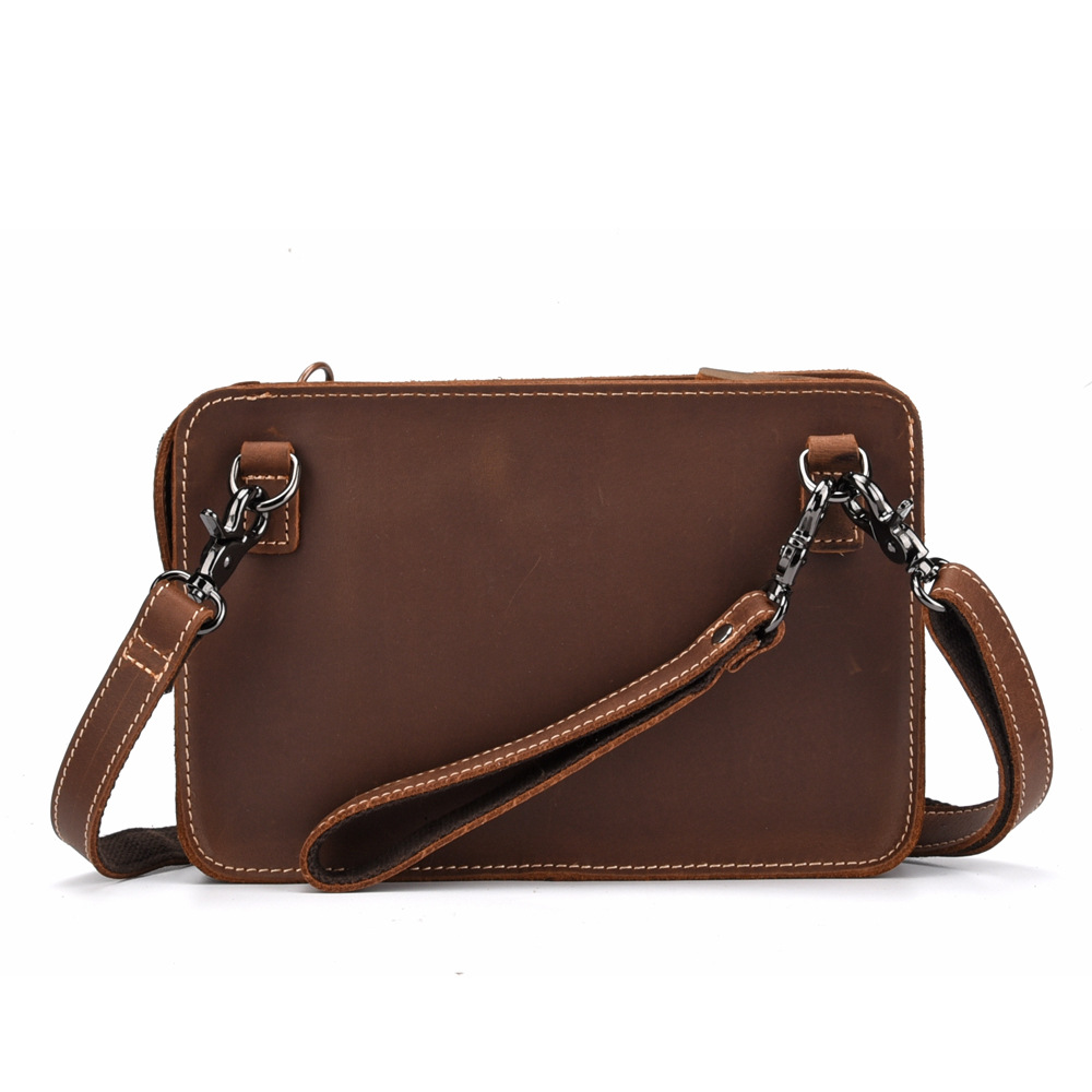

Women Leather Shoulder Bag Vintage Men's Briefcase Clutch Evening Bags Small Ladies Crossbody Bag Quality Mobile Phone pack iPad Wristlet Purse, Brown