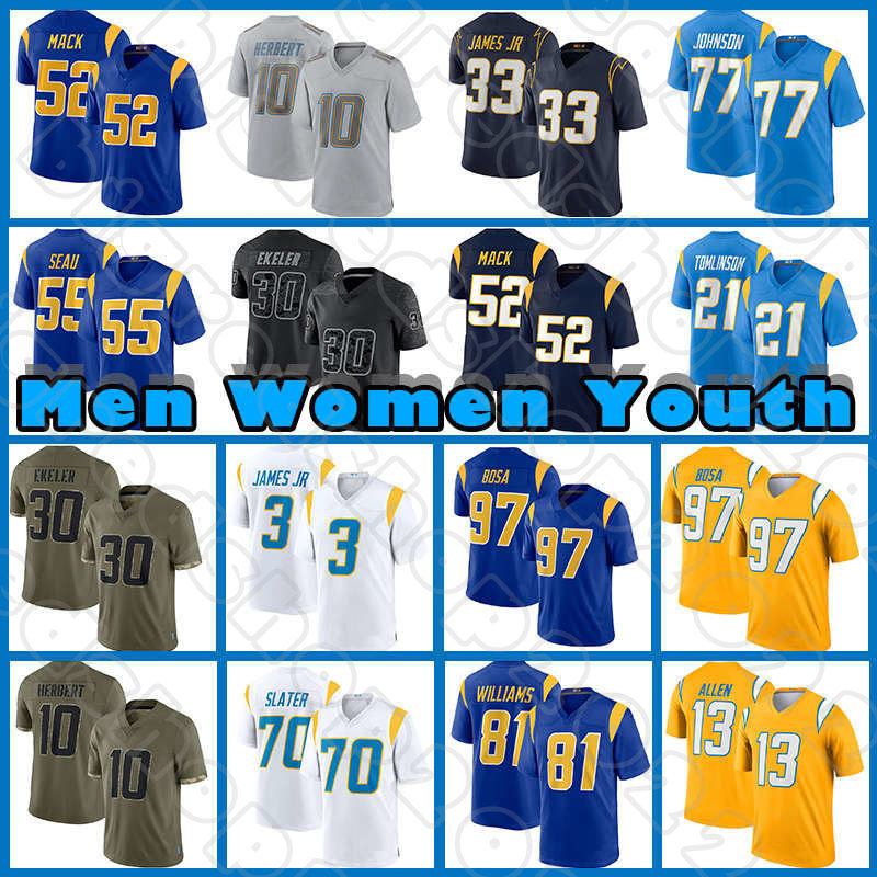 

Derwin James Jr Justin Herbert Football Khalil Mack Joey Bosa Jerseys Keenan Allen Los Angeleses Chargers J.C. Jackson Austin Ekeler Mike Williams Rashawn Slater, Custom youth(s d)