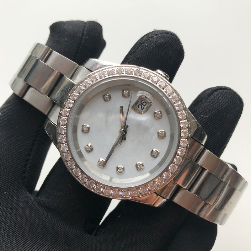 

Luxury watches aaa watch diamonds bezel Silver case 36mm size white dial automatic mechanical men women watches quality stainless steel wristwatches