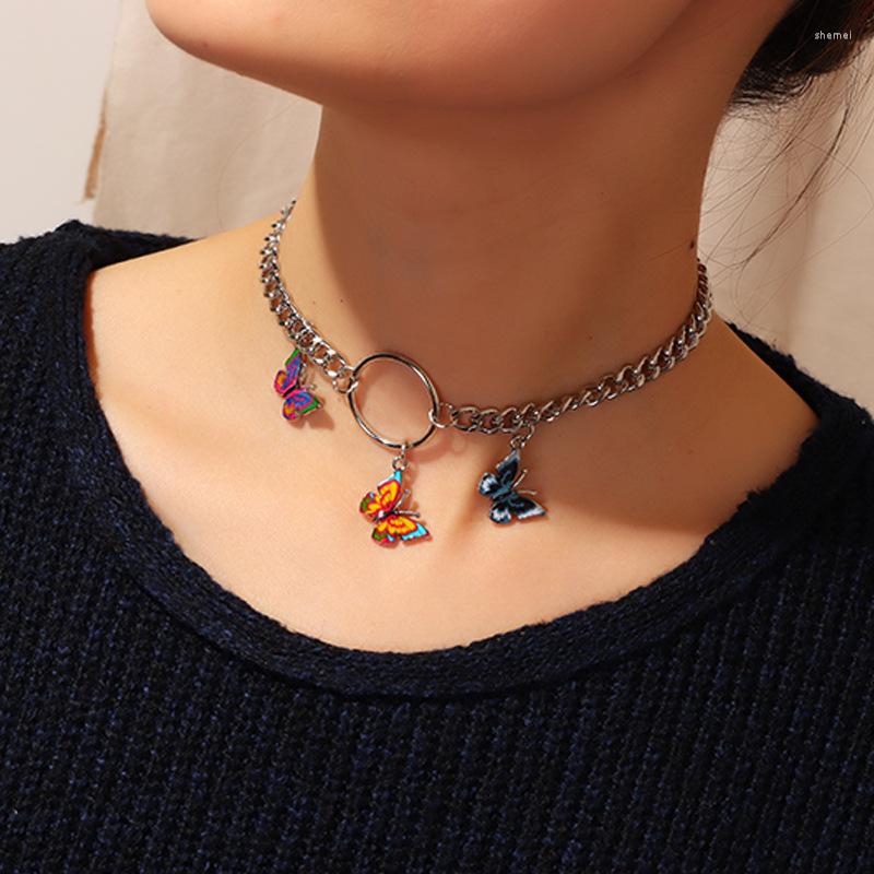 

Choker European Style Jewelry Ladies Colorful Butterfly Necklaces Women Thick Clavicle Chain Loop Necklace For Girls