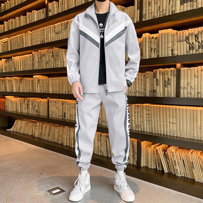 

Men's Tracksuits Men's Men Outfit Set 2022 Spring Casual Sportswear Jacket Suit Trend Loose Trousers Two-piece, Light gray