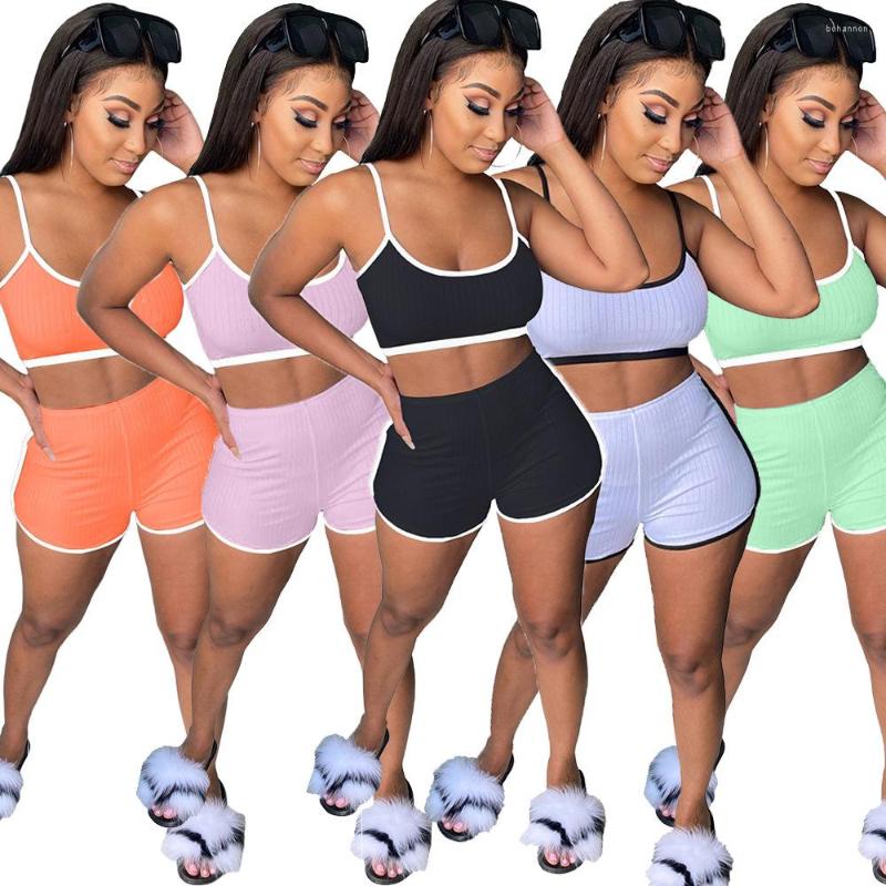 

Women' Tracksuits 1L142 Summer Women Casual Two Piece Set Top Solid Spaghetti Strap And Pants Tracksuit Sweatsuit Outfits, Pink