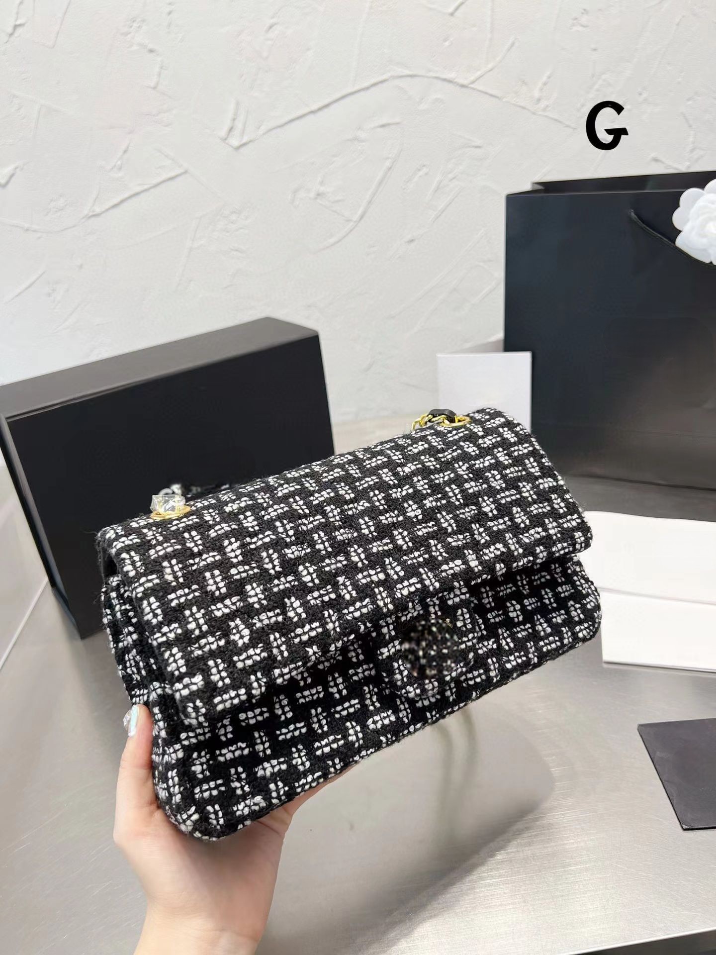 

Designer Bag handbag Crossbody Luxury Bags Leather Ladies Pochette Classic Woolen Cloth 25cm Original Quality Handbags Womans CF Flap Sling Shoulder Bag, Empty box