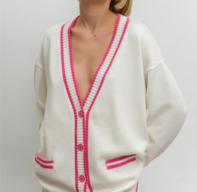 

Women's Sweaters Designer V Neck Pocket Knitted Cardigan Female Elegant Coat Stitching Color Streetwear Apple crop top, 04