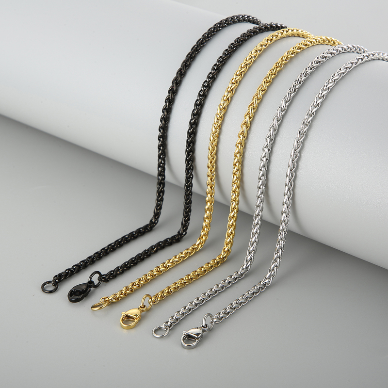 

5pcs/lot in Bulk Stainless Steel Flower Basket Chain Woven Clavicle Chain Necklace for Women Men Fashion Simple Jewelry 3mm 18-24inch