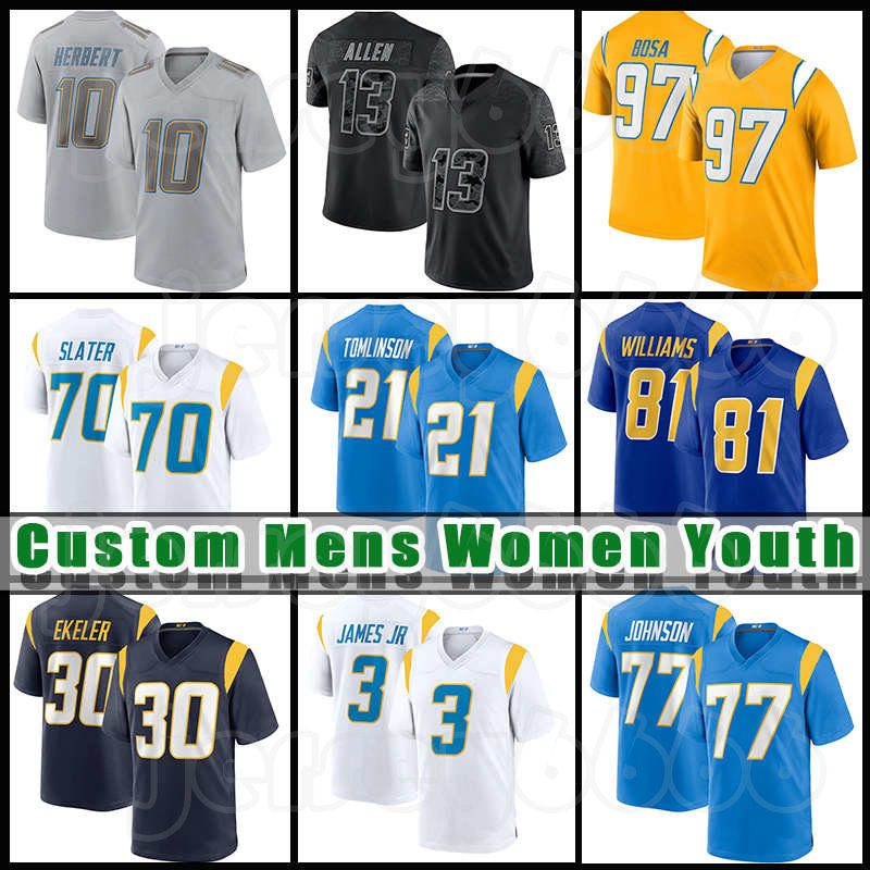 

10 Justin Herbert 97 Joey Bosa Football Keenan Allen Jersey Khalil Mack Derwin James Jr Los Angeleses Chargers J.C. Jackson Austin Ekeler Mike Williams Isaiah Spiller, Custom men 2022(shandian)