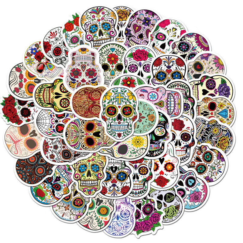 

50PCS Halloween Skull Stickers Funny Merchandise Stickers for Laptops Computers Skateboard and Travel Case, Multi colors