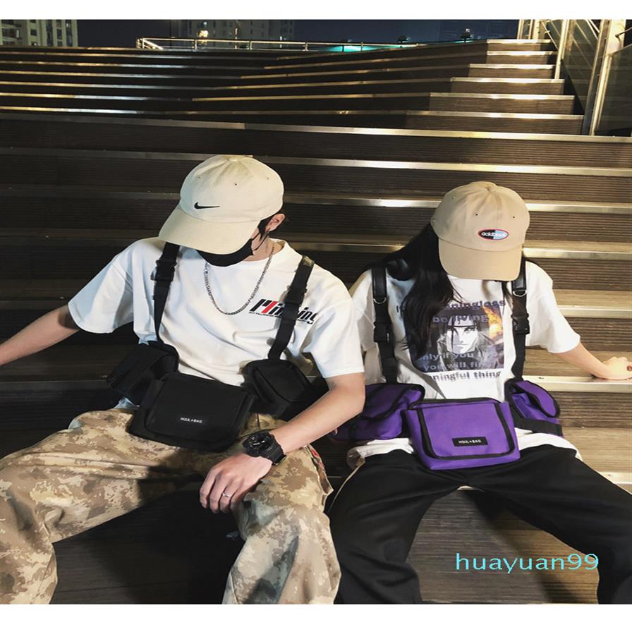 

New-Vest Hip-Hop Streetwear Bag Harness Chest Rig Bag Unisex Oxford Two Pockets Women Waist Fanny Pack 501275s, Grey