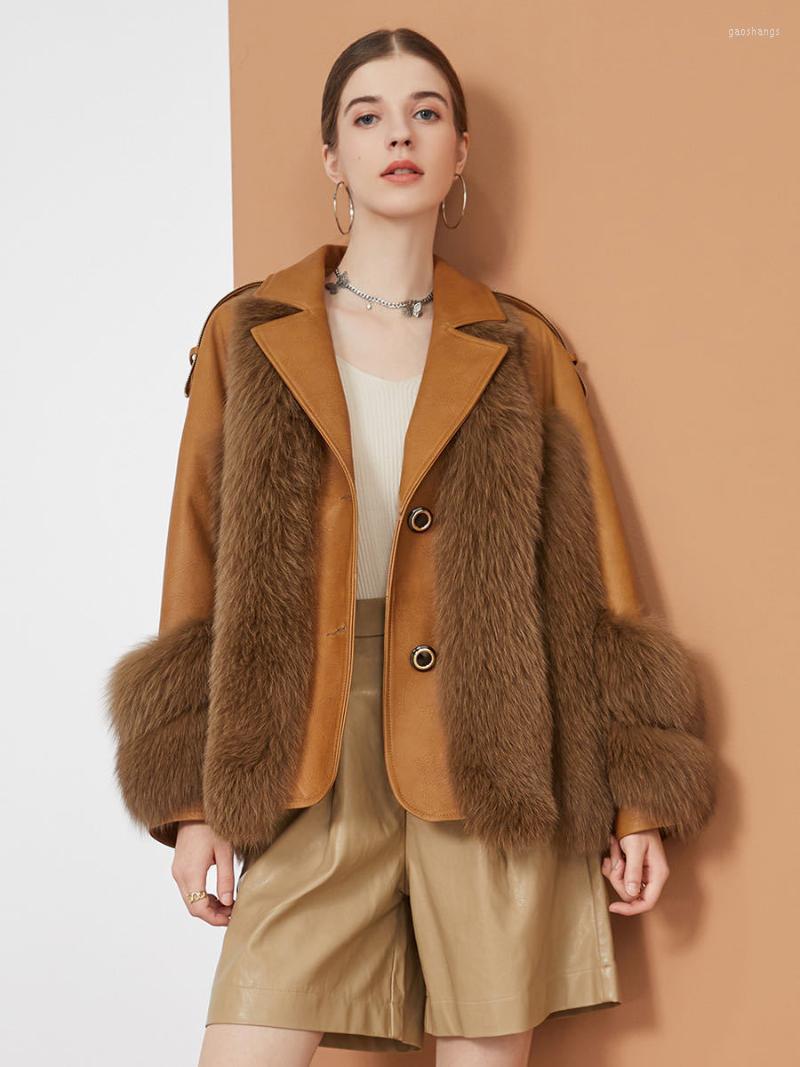 

Women' Leather The 2022 Winter Fur One Female Coat Short Fashion Leisure Suit Collar Women' & Faux, Khaki