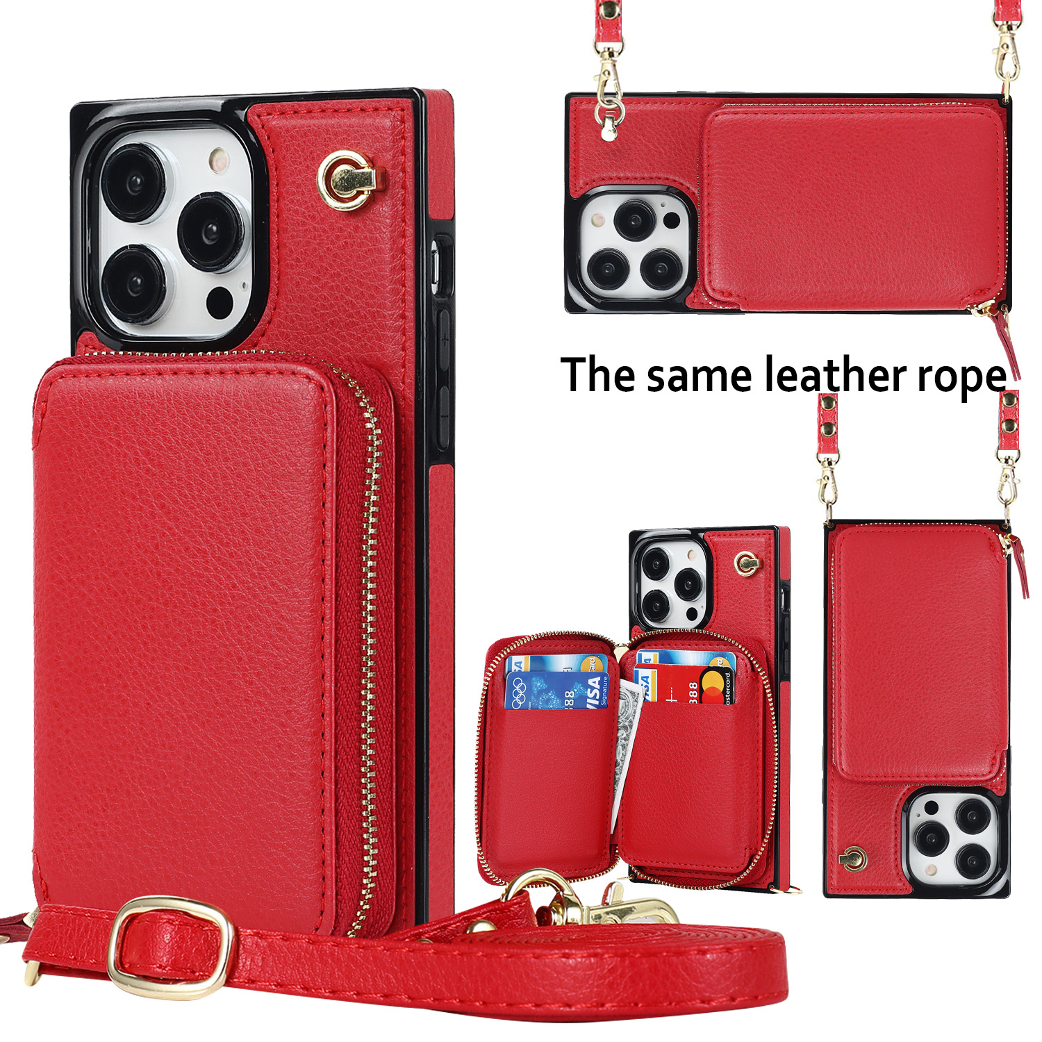 

For iPhone 14 Pro Max Wallet Cases PU Leather Cross-body Zipper Bag Pocket Stand Phone Covers For iPhone13 12 11 XR XS X 8 7 Plus Funda, Green
