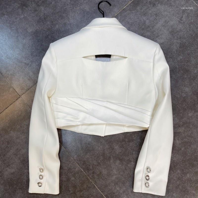 

Women' Suits 2022 Womens Backless Design Office Lady Turn-Down Collar Single Button Spliced Slim Solid Concise Coat Korean Style, White