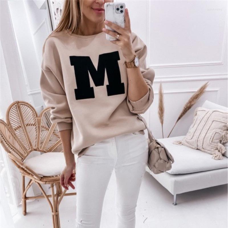

Women' Hoodies 2022 Autumn Printed Sweatshirt Long Sleeve O-neck Sweatshirts Female Loose Fashion Casual Streetwear Lady Pullover, Camel