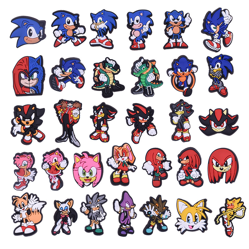 

Anime charms wholesale sonic cartoon charms shoe accessories pvc decoration buckle soft rubber clog charms fast ship movie films Tv, Equally mixed colors