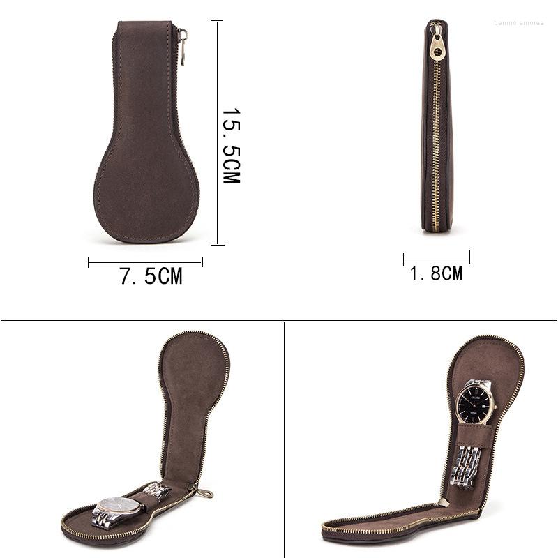 

Watch Boxes Bag Leather Zipper Travel Portable Faux Storage Case Box Organizer Creative WatchBox Single Slot Pouch Unique Gift