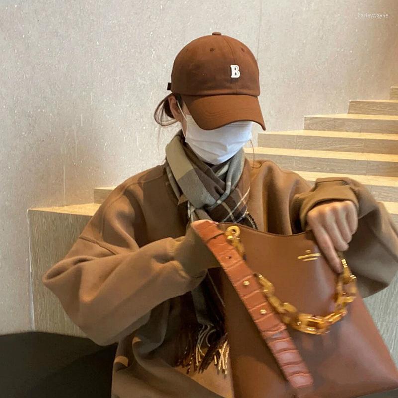 

Visors Diyalo Vintage Autumn Winter Brown Letter B Visor Cap For Women Outdoor Casual Cotton Baseball Hat Trucker Casquette Bonnet