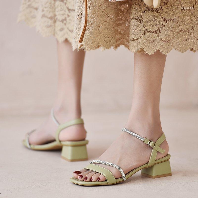 

Sandals Thick Heel Women Crystal Narrow Band Shoes Summer Fashion Outdoor Open Toe High Mujer, Yellow