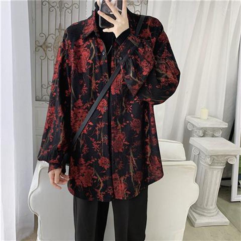 

Men's Casual Shirts INS Retro Ruffian Handsome Temperament Printed Shirt Men's Loose Hong Kong Style Jacket Long-Sleeved Korean, Green