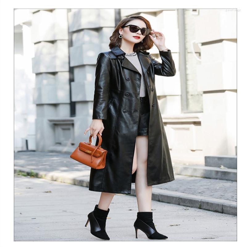 

Women's Leather Jacket Real Full Arrival Jaqueta De Couro 2022 Autumn Pu Clothing Girls Long Paragraph Slim Coat Large Size Women, Black