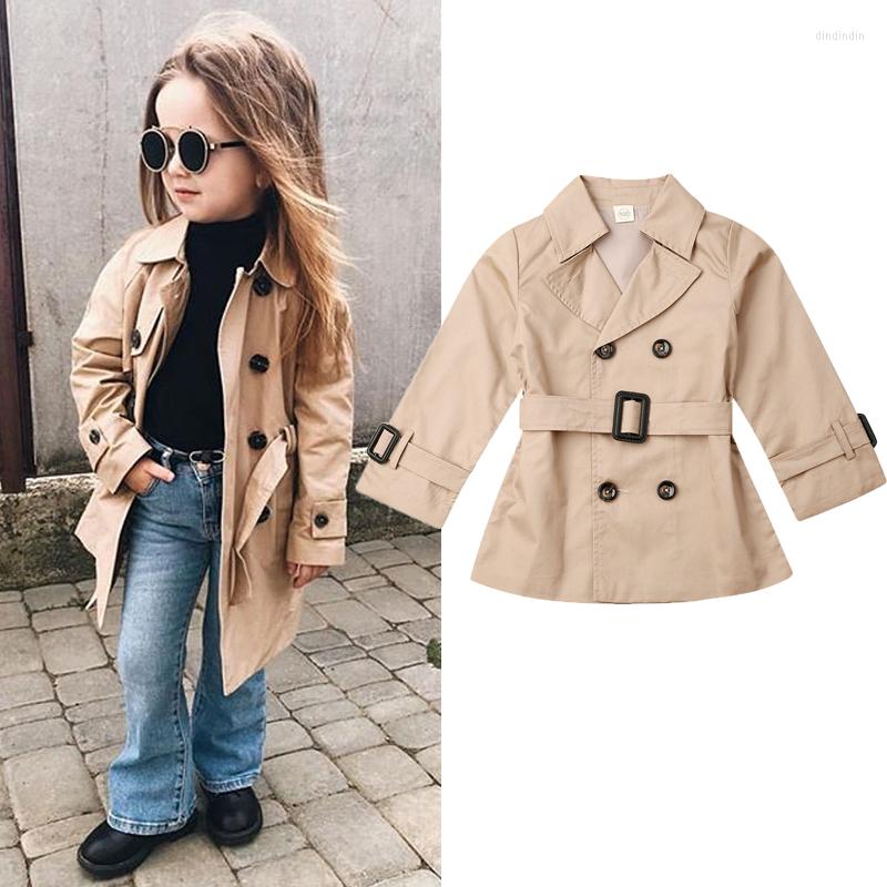 

Coat 1-7Y Children Girls Trench 2022 Autumn Kids Baby Clothes Long Sleeve Double-breasted Outwear Fashion Outfits, Sky blue